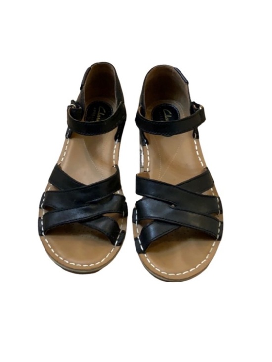 Clarks Shoes - Clarks Black Leather Crisscross Ankle-Strap Sandals